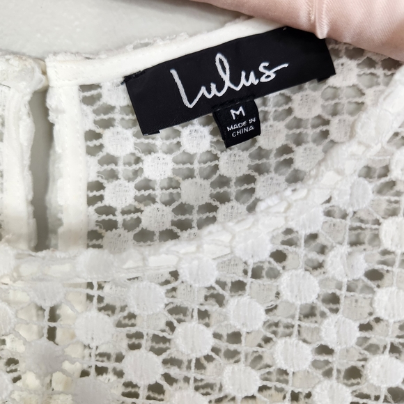 Lulu's Begins With Love White Crochet Tiered Mini Dress Size M Graduation Bridal - Picture 8 of 14